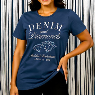 Camiseta Denim Diamantes Festa de solteira Azul Personaliza