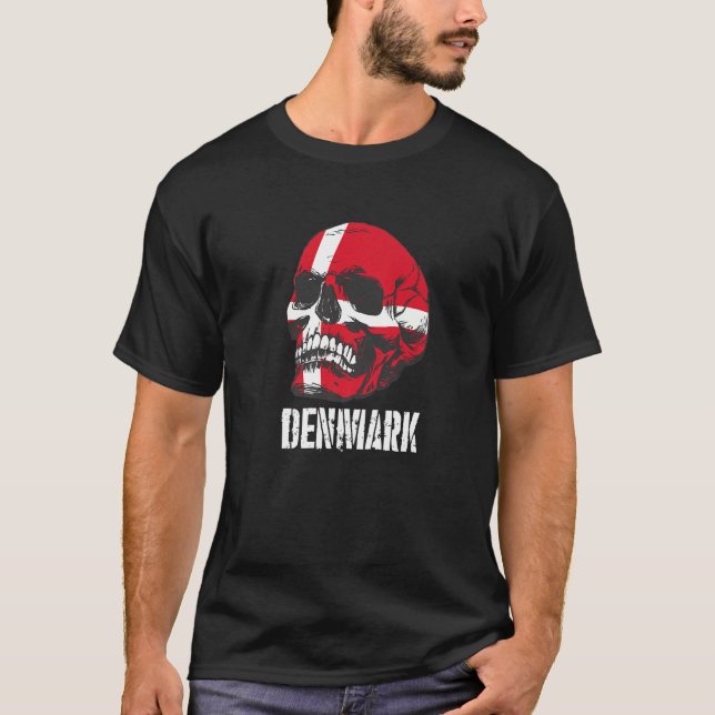 Camiseta Denmark Flag Skull Danish Pride Patriotic (Frente)