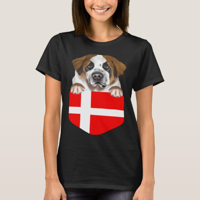 Camiseta Denmark Flag St Bernard Dog In Pocket (Frente)