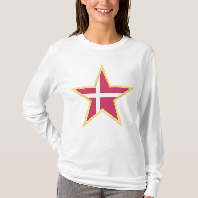 Camiseta Denmark National Flag Star Shape (Frente)