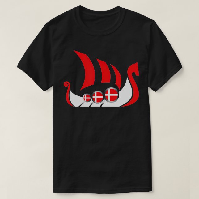 Camiseta Denmark Viking Ship  Danish Flag Dragon Boat  (Frente do Design)