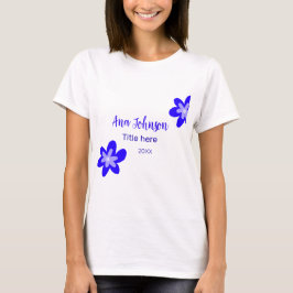 Camiseta Denominação do rabisco de flor azul título ano 20X