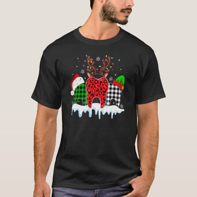Camiseta Dental Assistant Merry Christmas Leopard Plaid Too (Frente)