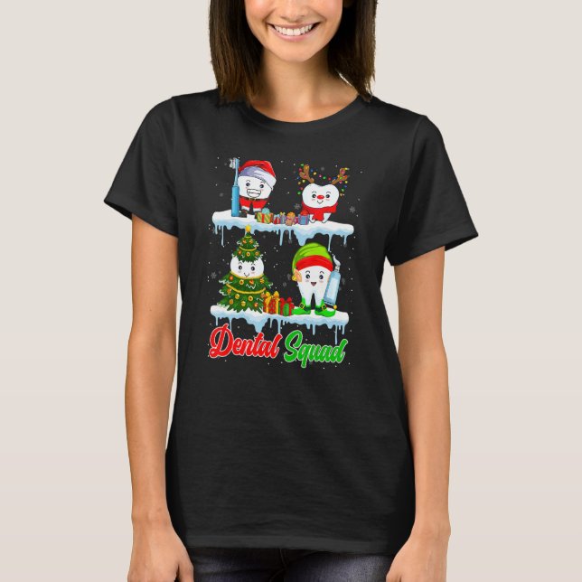 Camiseta Dental Squad Santa Elf Reindeer Christmas Tree Tee (Frente)
