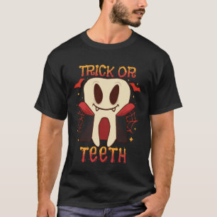 Camiseta Dente de Halloween Odontologia Truque ou Dentes De