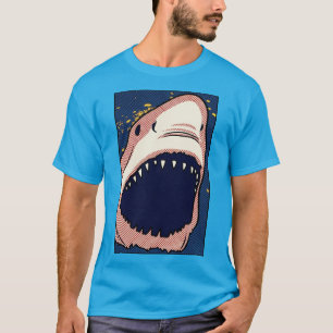 Camiseta Dente de Tubarão Pop Art Meia-tinta Painel de Quad