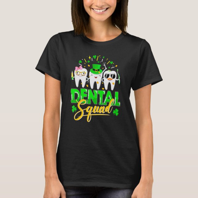 Camiseta Dente Dentária Leprechaun Hat Shamrock Patch Rua (Frente)