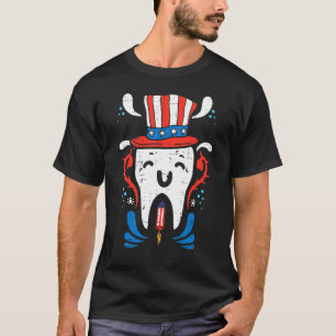 Camiseta Dente-nos Bandeira Topo Chapéu 4 de julho Dente De