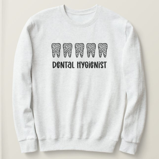 Camiseta Dentes De Impressão Leopardo Higienista Dental (Frente do Design)