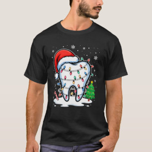 Camiseta Dentes de Natal Dentista Dental Xmas Luzes Papai N