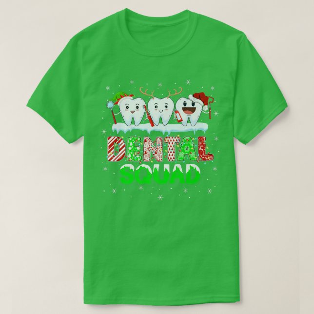 Camiseta Dentes Engraçados Xmas Luzes Dentista de Esquadrão (Frente do Design)