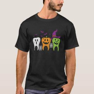 Camiseta Dentes Fantasma Abóbora Bruxa Fofo Halloween Odont