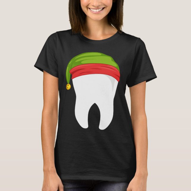 Camiseta Dentist Christmas  tooth Dental  with Elf hat (Frente)