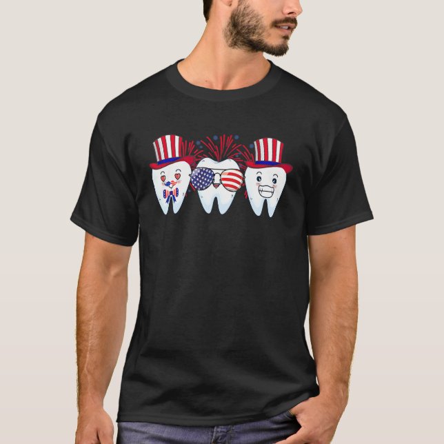 Camiseta Dentista 4 De Julho Dental Nos Bandeira Patriótica (Frente)