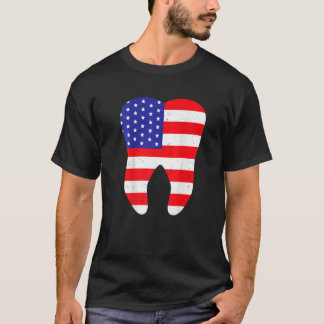 Camiseta Dentista Bandeira Dente Patriota EUA 4 de Julho De
