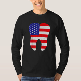 Camiseta Dentista Bandeira do Dente Patriota dos EUA 4 de J