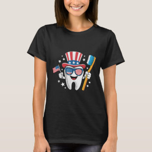 Camiseta Dentista Dente Dental Bandeira Americana Engraçado