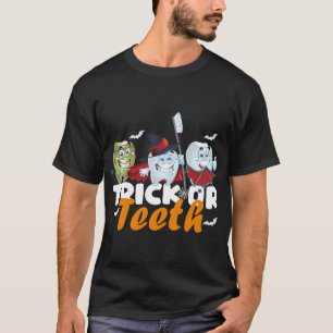 Camiseta Dentista Halloween Truque ou Dentes Assistente Den