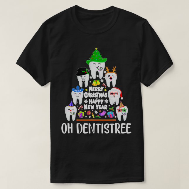 Camiseta Dentistree Papais noeis Dentes Árvore de Natal Den (Frente do Design)