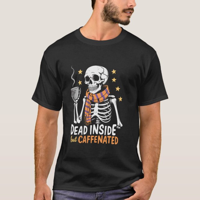 Camiseta Dentro morto Mas Sobremesa de café com esqueleto c (Frente)
