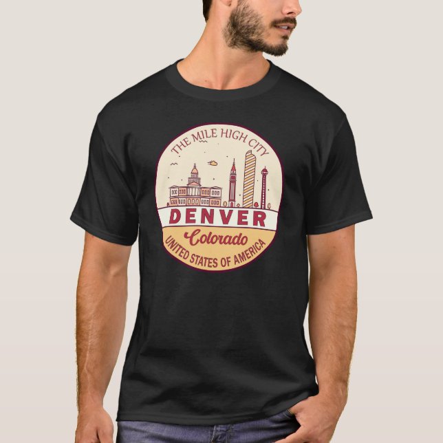 Camiseta Denver Colorado City Skyline Emblem (Frente)