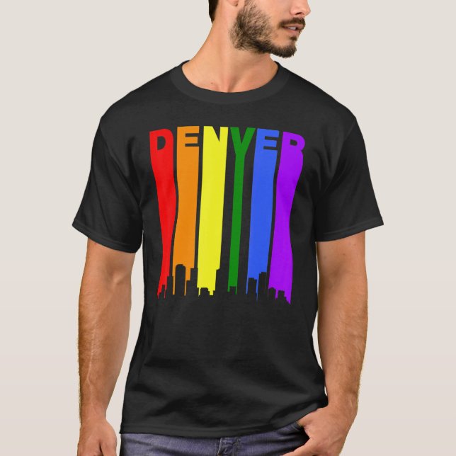 Camiseta Denver Colorado Lgbtq Orgulho gay Rainbow Skyline (Frente)