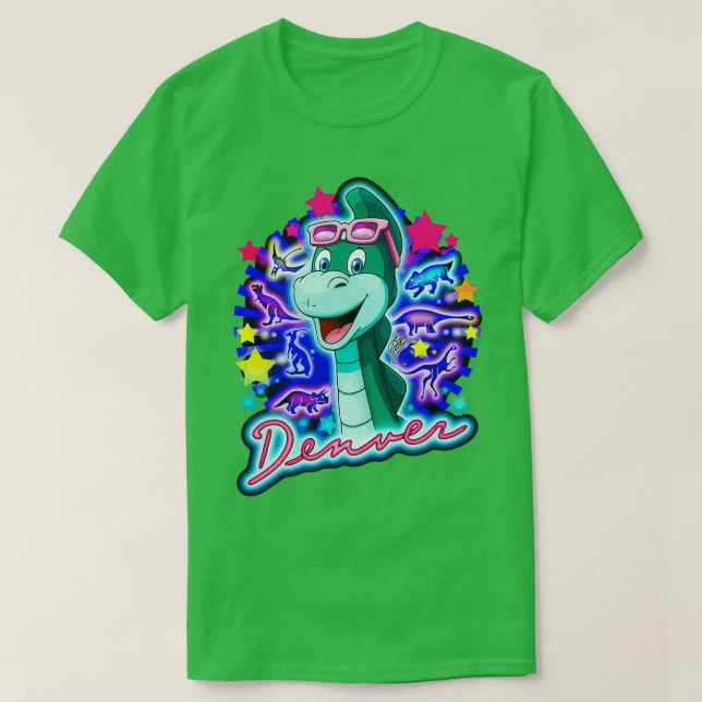Camiseta Denver o Último Dinossauro Neon (Frente do Design)