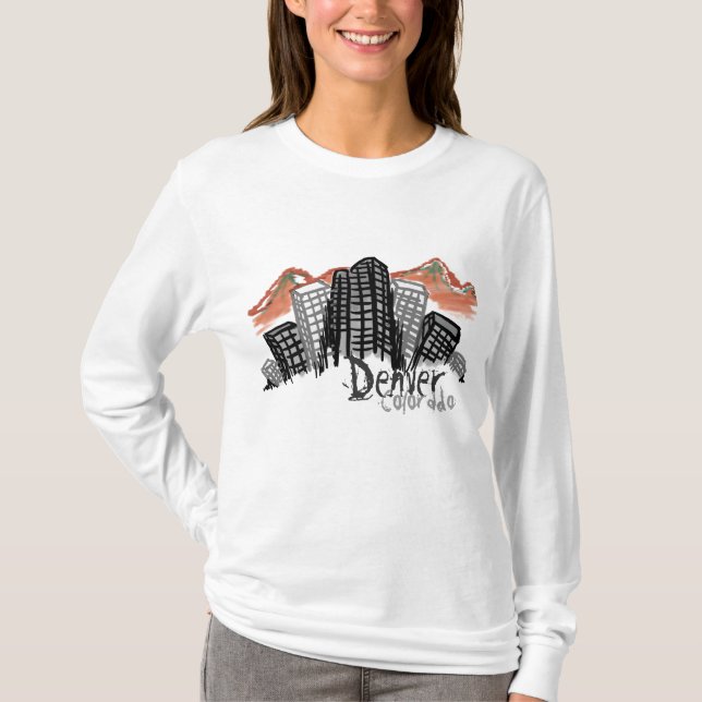 Camiseta Denver Skyline mulheres capuz (Frente)