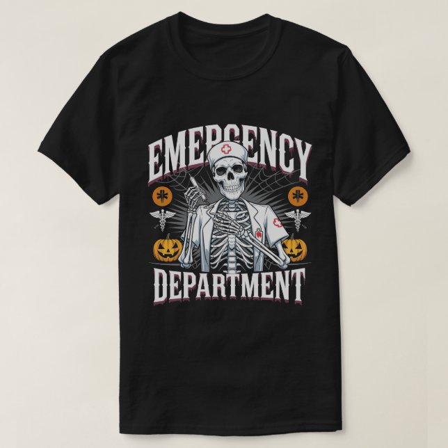 Camiseta Departamento de Emergência Skeleton ER Enfermeira  (Frente do Design)