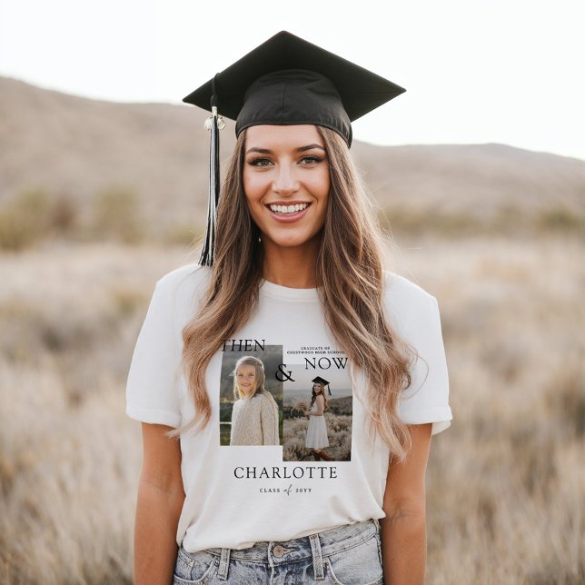 Camiseta Depois, Colagem de Fotografias do Formando de Etap (Then & Now Graduation Milestone Grad Photo Collage Tri-Blend Shirt)