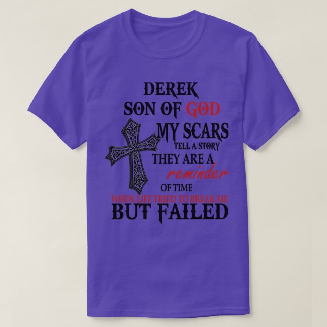 Camiseta Derek Filho De Deus As Minhas Cicatrizes Dizem Uma (Frente do Design)