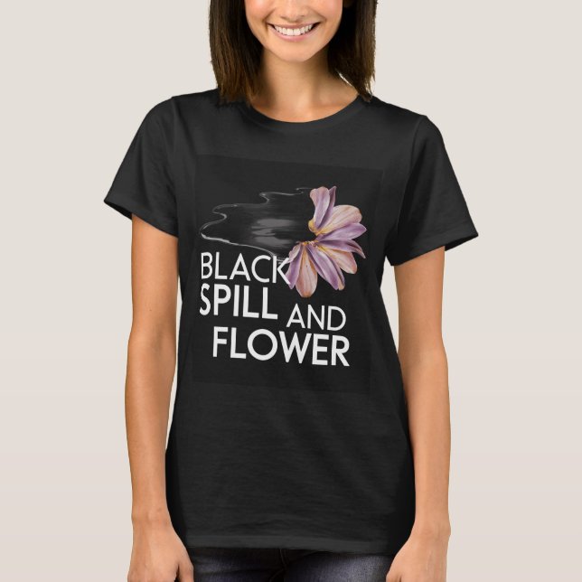 Camiseta Derramar e flor pretos (Frente)