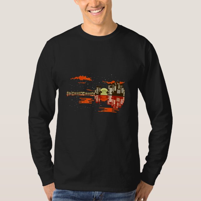 Camiseta Des Especiais de Reflexão da Cidade do Céu Sunset (Frente)