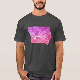 Camiseta Des Moines Iowa estado home USA Map watercolor ros