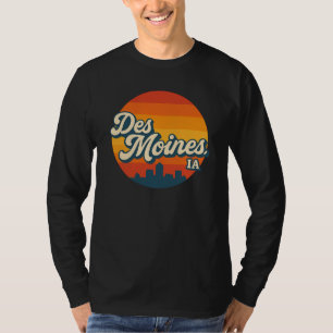 Camiseta Des Moines Iowa Retro Skyline Vintage Sunset Cit