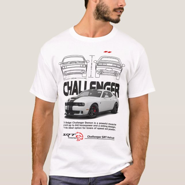 Camiseta Desafiador de Dodge - Energia do Carro Muscular e  (Frente)