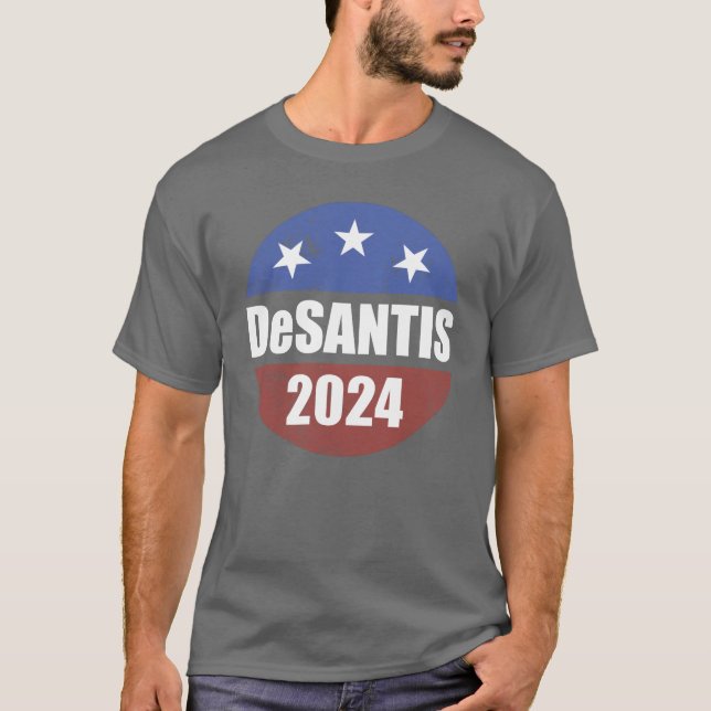 Camiseta Desantis 2024 Botão Eleitoral Torna a América na F (Frente)