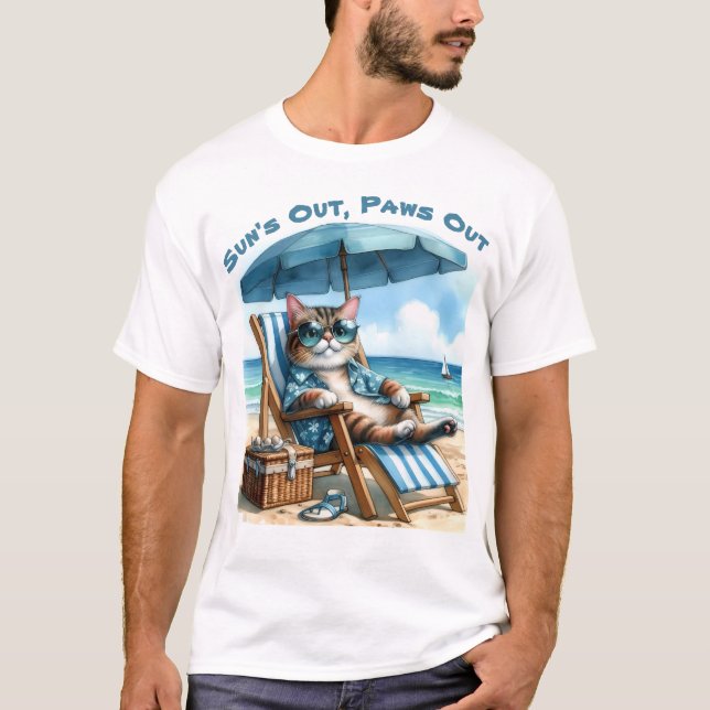 Camiseta Desaparece com as patas fora Cat Beach Cadeira Blu (Frente)