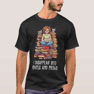 Camiseta Desapareço em romances e meows Book Nerd Librar