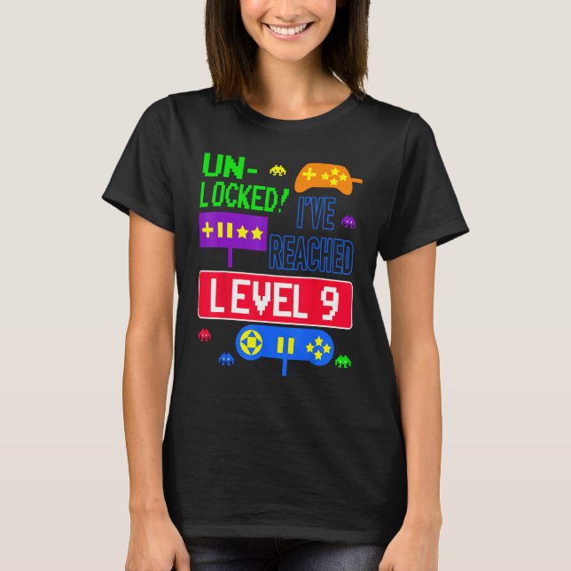 Camiseta Desbloqueado, cheguei ao Nível 9 - Arcade - 9º ani (Frente)