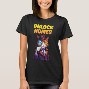 CAMISETA DESBLOQUEAR DETETIVE DE GATO DE CASA PUN FUNNY