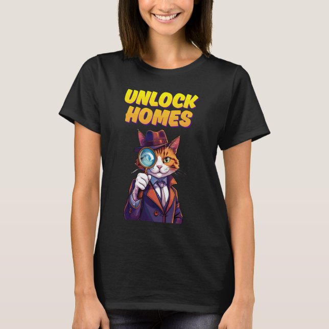 CAMISETA DESBLOQUEAR DETETIVE DE GATO DE CASA PUN FUNNY (Frente)