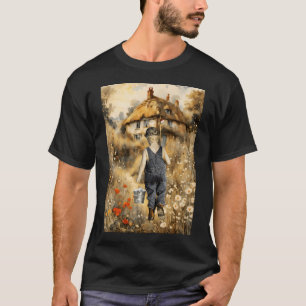 Camiseta descansando junto à água com um cão