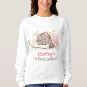 Camiseta Descansar é Produtivo Gatinho Fofo Hygge Quente