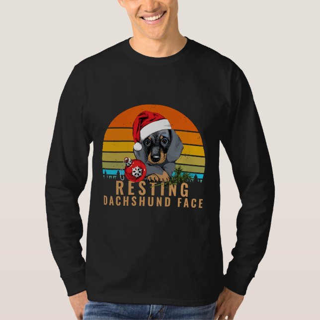 Camiseta Descansar o Cachorro do Dachshund Rosto Feliz Retr (Frente)
