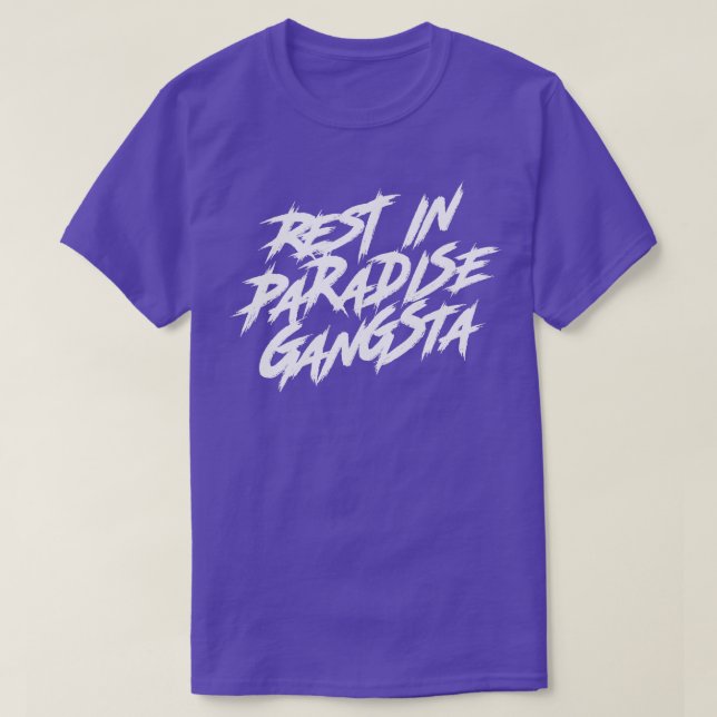 Camiseta Descanse No Paraíso Gangsta Texto Branco (Frente do Design)