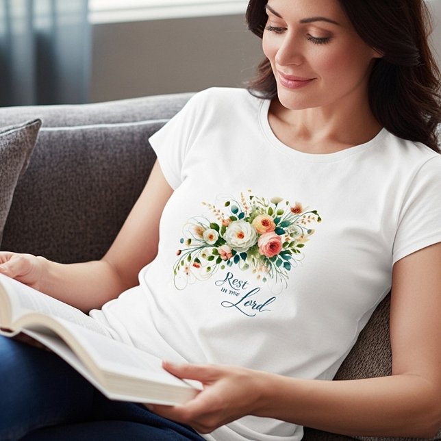 Camiseta Descanso no Senhor floral (Criador carregado)