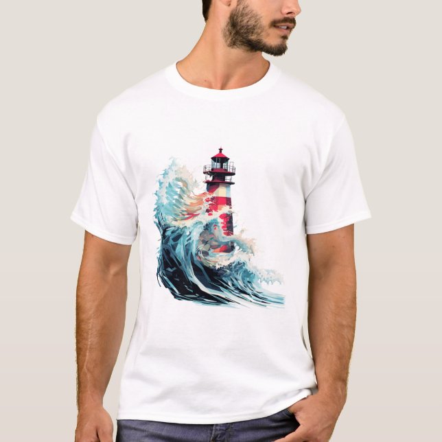 Camiseta Descoberta de Beleza do Oceano Mundial do Farol (Frente)