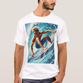Camiseta Descubra a Onda Perfeita - Camisa-T de Surfer Dinâ