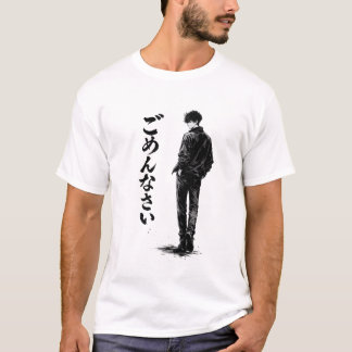 Camiseta Desculpe, escrito em japonês